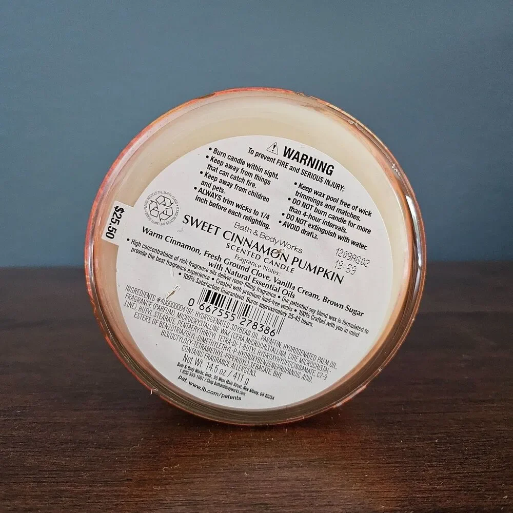 Bath Body Works Sweet Cinnamon Pumpkin candle 3 Wick New Not Used